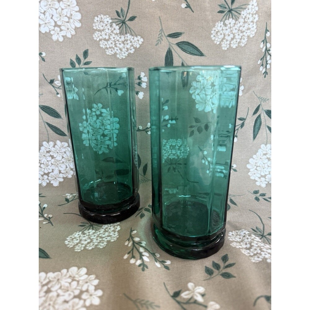 Vintage Anchor Hocking Essex Clear 16 Oz 10-Panel Glasses Set Of 2 In Juniper